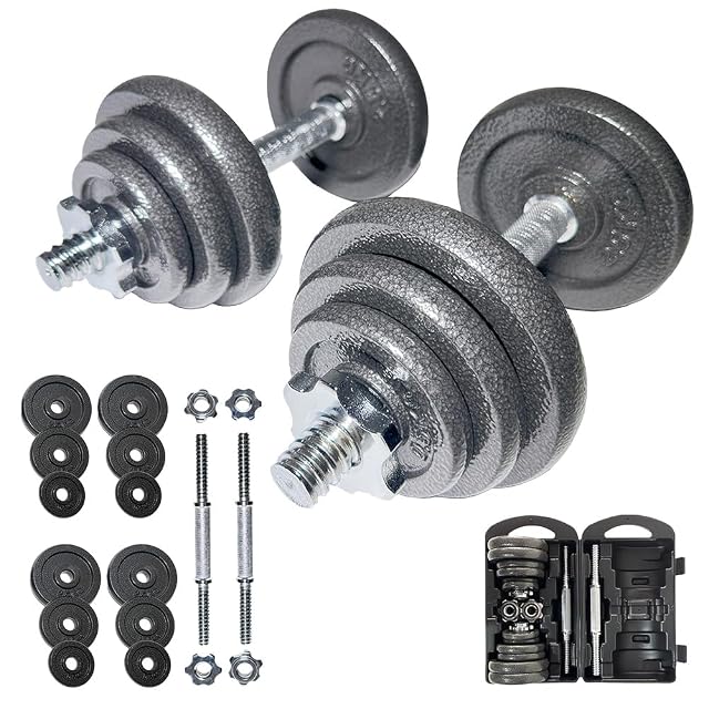 SPORTINATOR Machine dumbbell set with chromed bars and cast iron plates in a fitted case