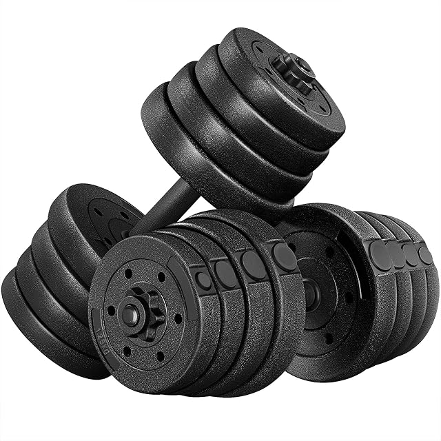 Yaheetech adjustable dumbbell set with two 47 cm bars, sixteen plastic plates and star collars
