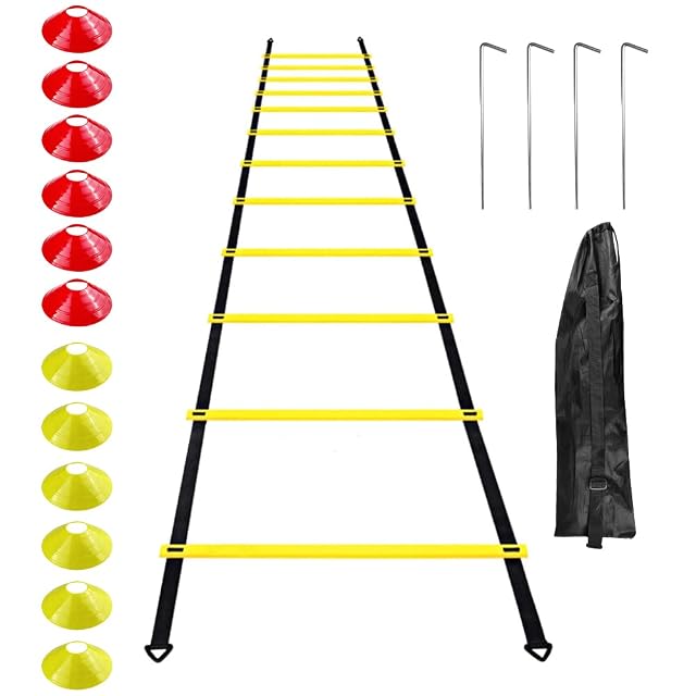 Gvolatee ladder with twelve marker discs in red and yellow-green, four steel pegs and a black bag