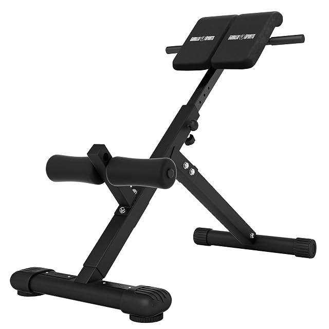GORILLA SPORTS folding hyperextension bench with split abdominal padding