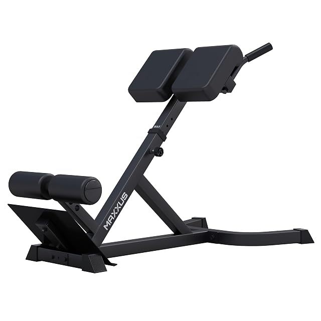 Maxxus hyperextension back trainer with handles and thickly padded thigh supports