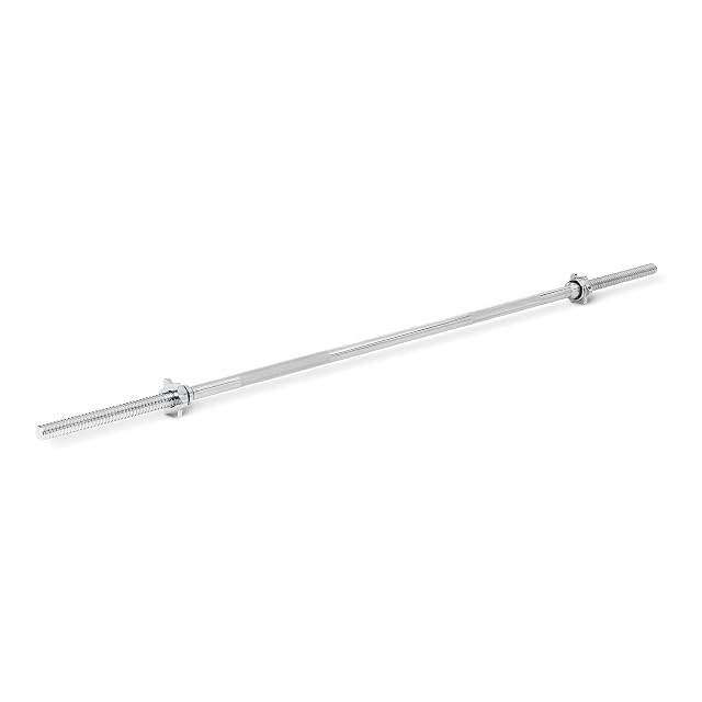 Amazon Basics chromed 152 cm barbell with ribbed grip zones and star collars