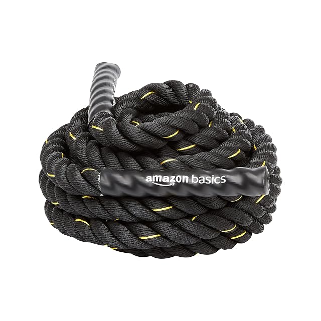 Amazon Basics black battle rope, 12 m by 3.8 cm, coiled
