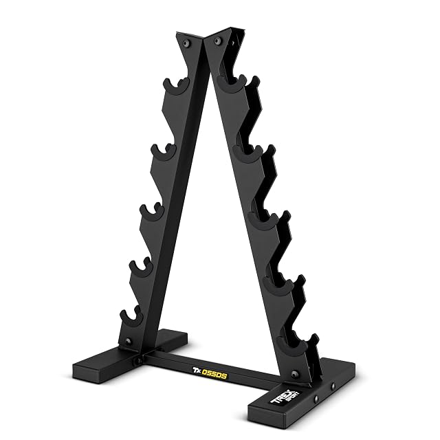TREX SPORT A-frame dumbbell rack with ten rubberised saddles