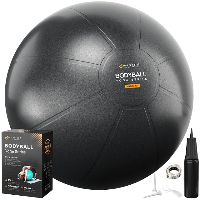 MANTRA SPORTS exercise ball with a matt non-slip surface, pump and spare valve plugs