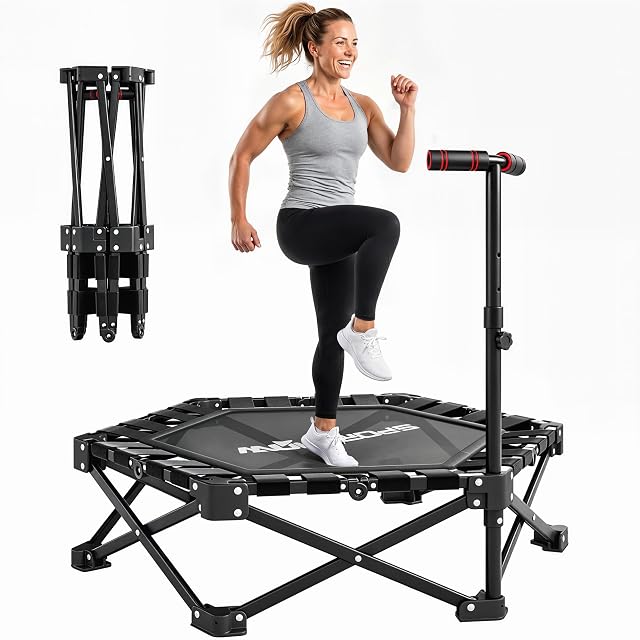 SPORTNOW quick-fold fitness trampoline with T-bar handle and triangular support