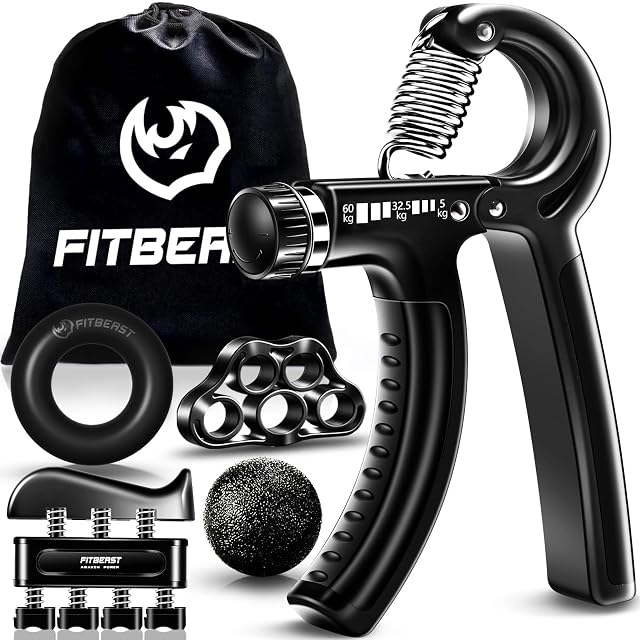 FitBeast five-piece grip trainer set with an adjustable gripper and accessories