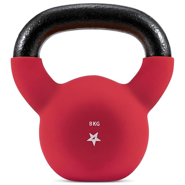 Yes4All red neoprene-coated cast iron kettlebell with a wide handle and flat base