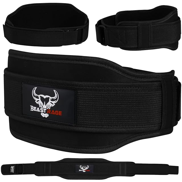 BEAST RAGE wide padded neoprene weightlifting belt with hook-and-loop closure