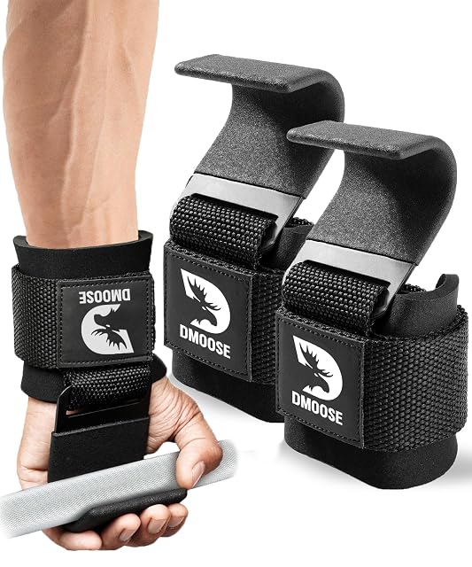 DMoose black lifting hooks with padded nylon wrist straps