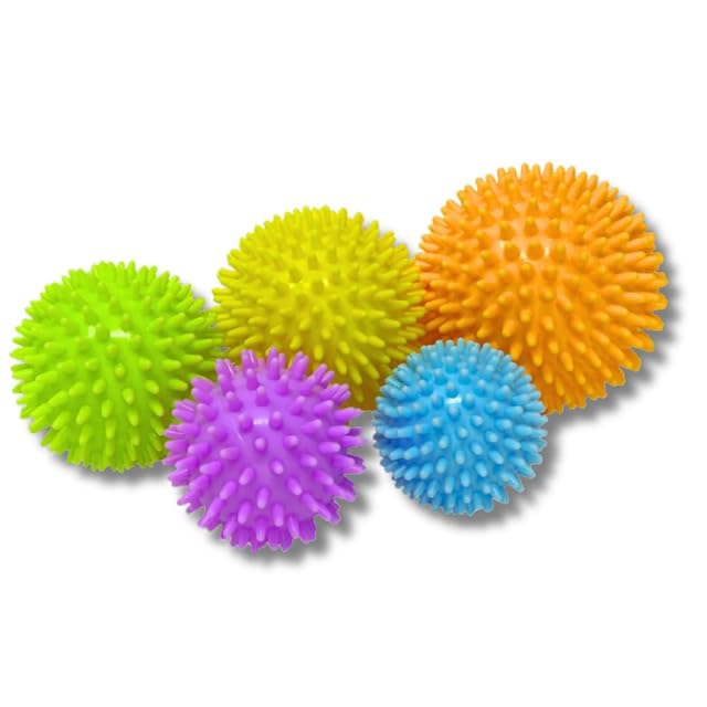 Theralino set of five pastel spiky massage balls in different sizes