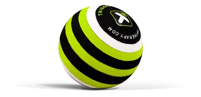TriggerPoint MB1 ball banded in green, black and white, the tptherapy.com address curved across the top