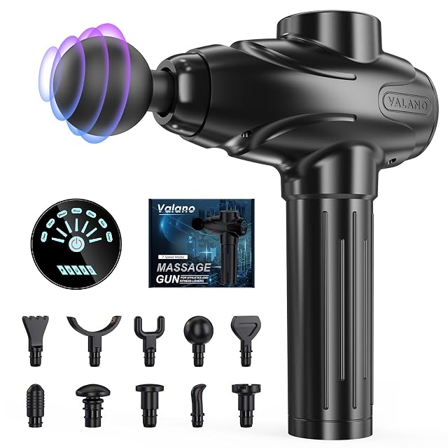 Valano massage gun with ten interchangeable heads and a high-torque motor