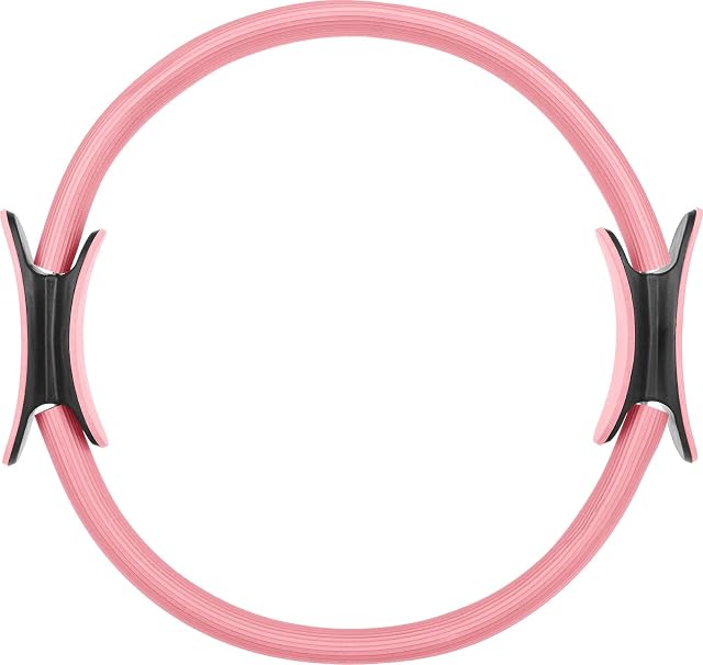 Gymtek pilates ring in pale pink with a waisted black grip moulded on each side