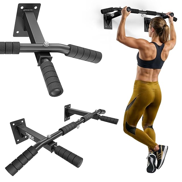 TREX SPORT TX-030PB wall-mounted multi-grip pull-up bar with a punchbag eyelet