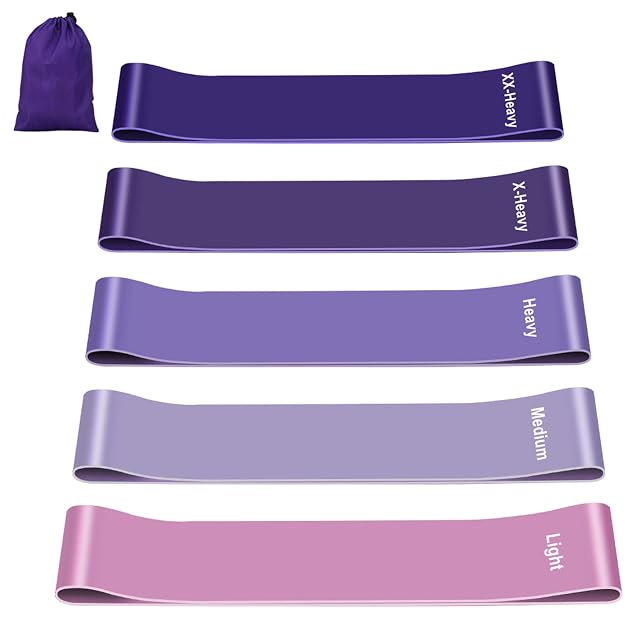 Fokky set of five coloured latex resistance bands with a storage bag