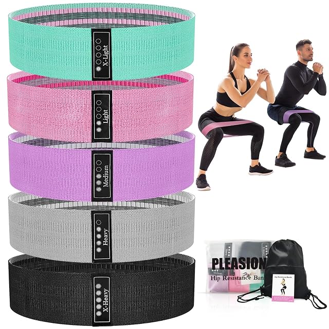 PLEASION set of five fabric resistance bands in five colours