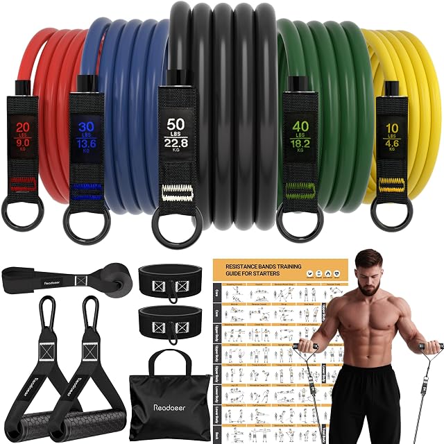 Readaeer tube resistance band set with handles, ankle straps and door anchor