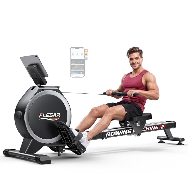 Flesar FS1 magnetic rowing machine with a steel frame and LCD display