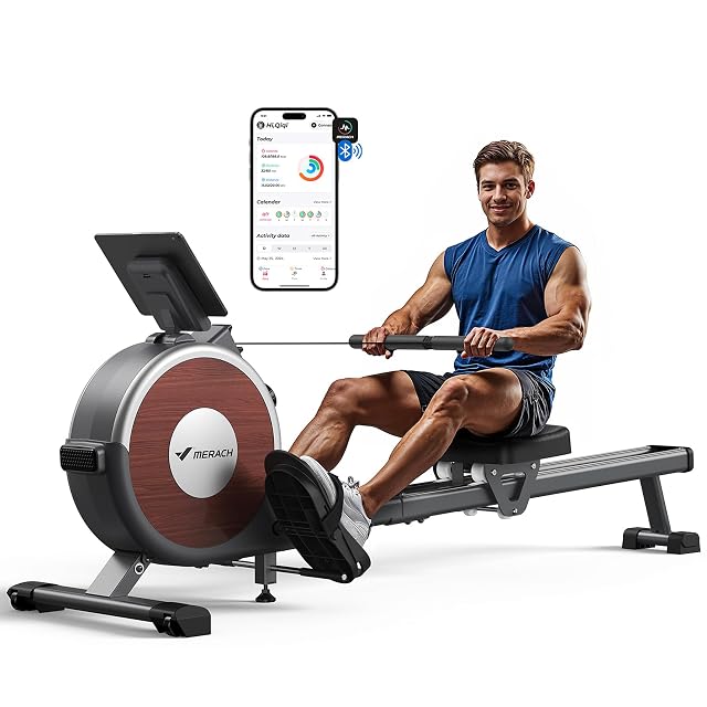 MERACH MR-R02B7 grey magnetic rowing machine with dual guide rails
