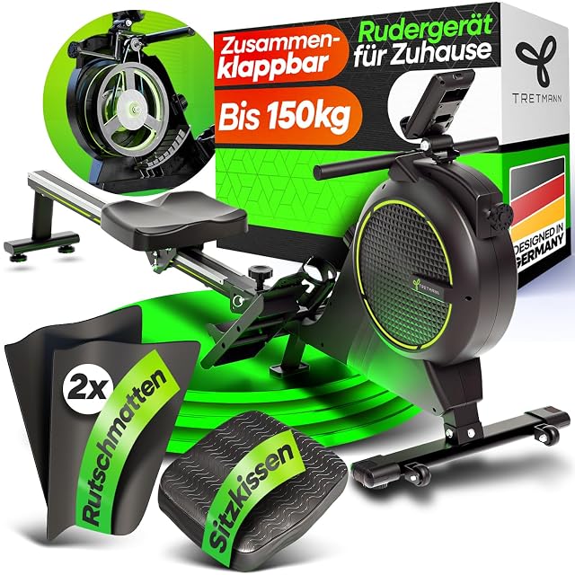 TRETMANN RW7003 rowing machine with eddy-current brake and memory foam seat cushion