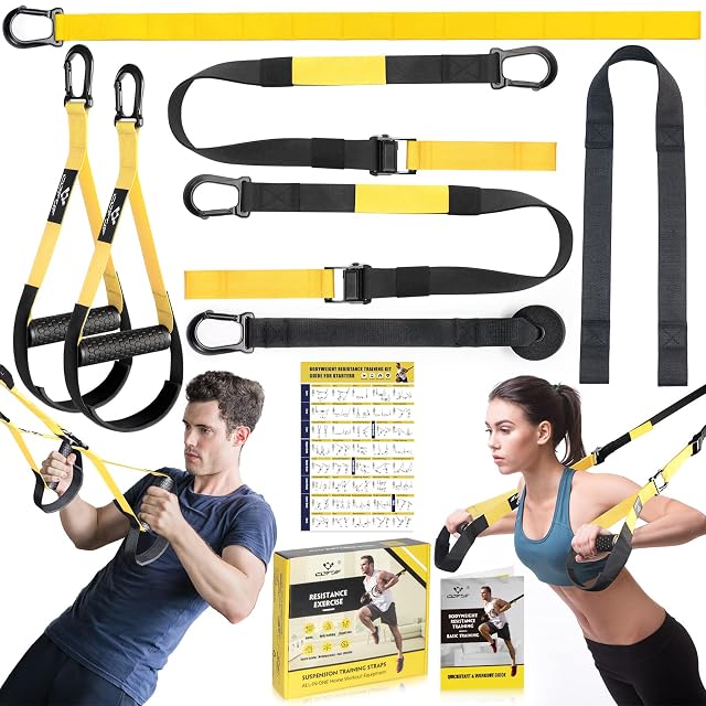 COFOF sling trainer kit with safety locking ring, handles, foot cradles and door anchor
