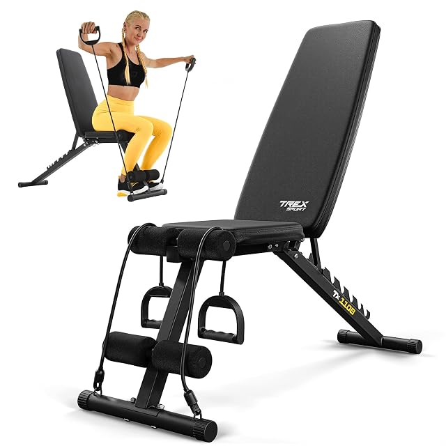TREX SPORT TX-110B folding weight bench with an adjustable backrest
