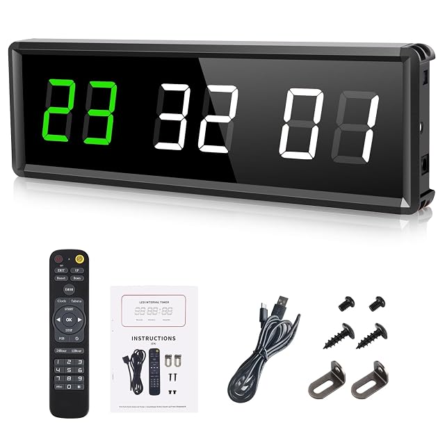 PELLOR black LED timer bar showing green and white digits, with remote, instructions, USB lead and brackets