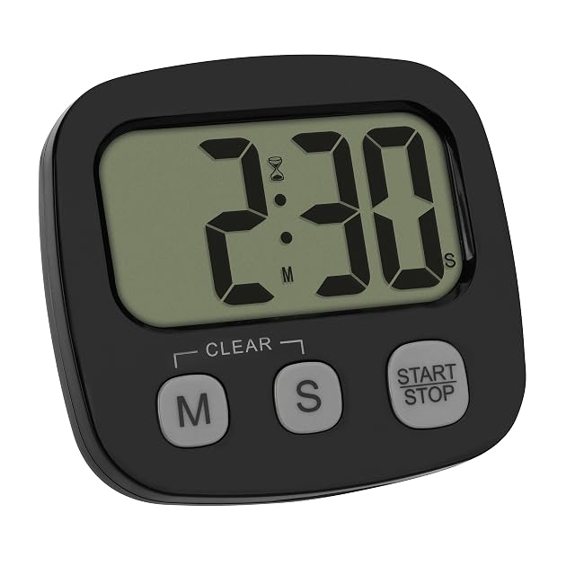 TFA Dostmann black digital timer with a large display and magnetic back