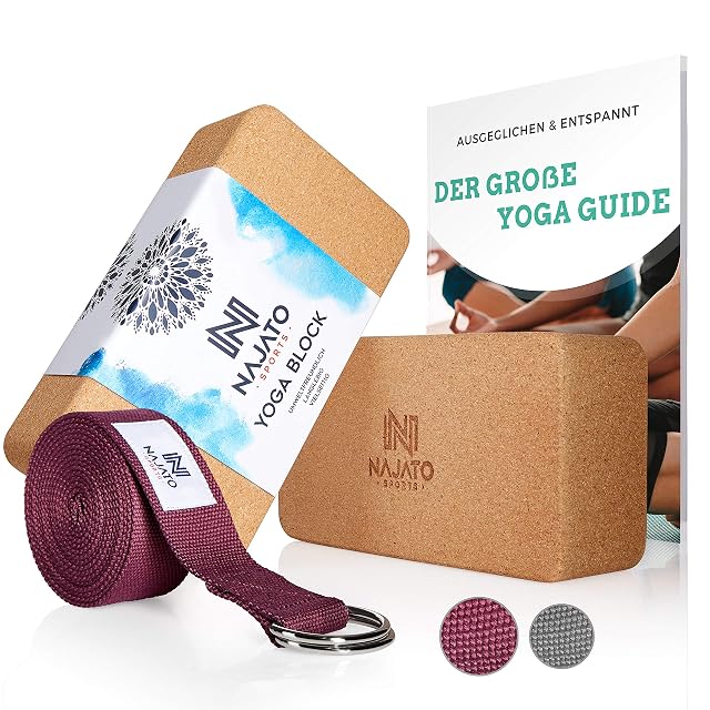 NAJATO pair of cork yoga blocks with a cotton yoga strap
